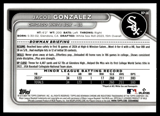 2024 Bowman Chrome #BCP-242 Jacob Gonzalez Prospects