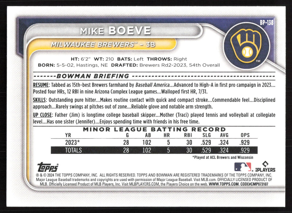 2024 Bowman #BP-138 Mike Boeve Base