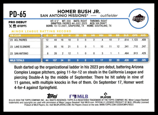 2024 Topps Pro Debut #PD-65 Homer Bush Jr.