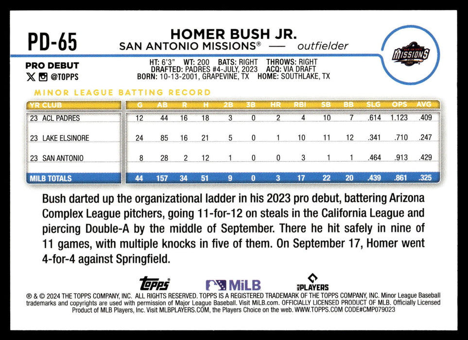 2024 Topps Pro Debut #PD-65 Homer Bush Jr.