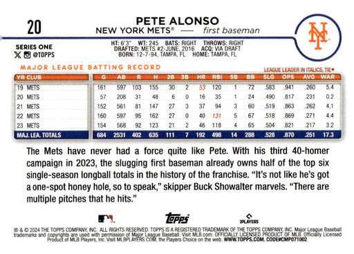 2024 Topps #20 Pete Alonso Yellow