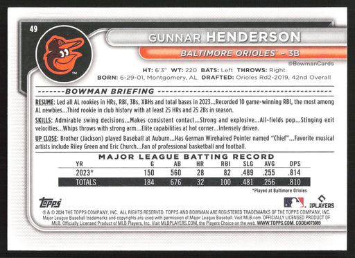 2024 Bowman #49 Gunnar Henderson