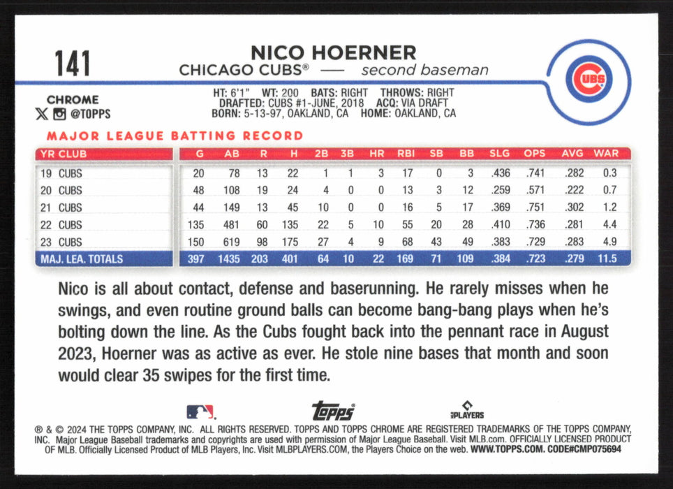 2024 Topps Chrome #141 Nico Hoerner