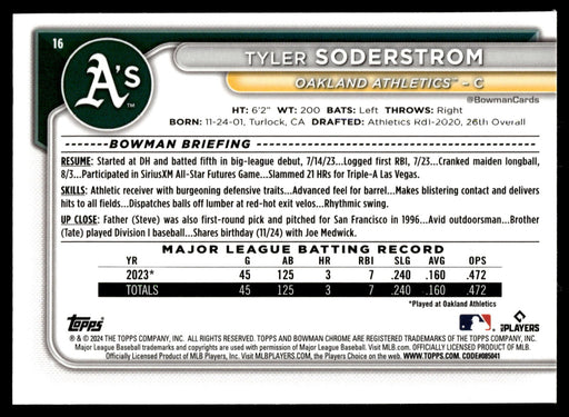 2024 Bowman Chrome #16 Tyler Soderstrom