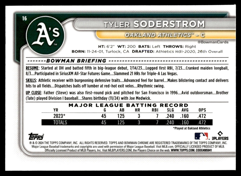 2024 Bowman Chrome #16 Tyler Soderstrom