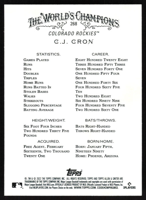 2022 Topps Allen & Ginter #268 C.J. Cron Silver Portrait