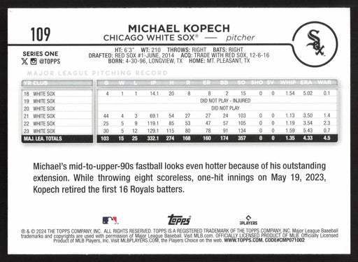 2024 Topps #109 Michael Kopech Yellow