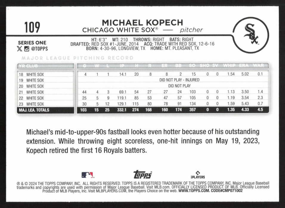 2024 Topps #109 Michael Kopech Yellow