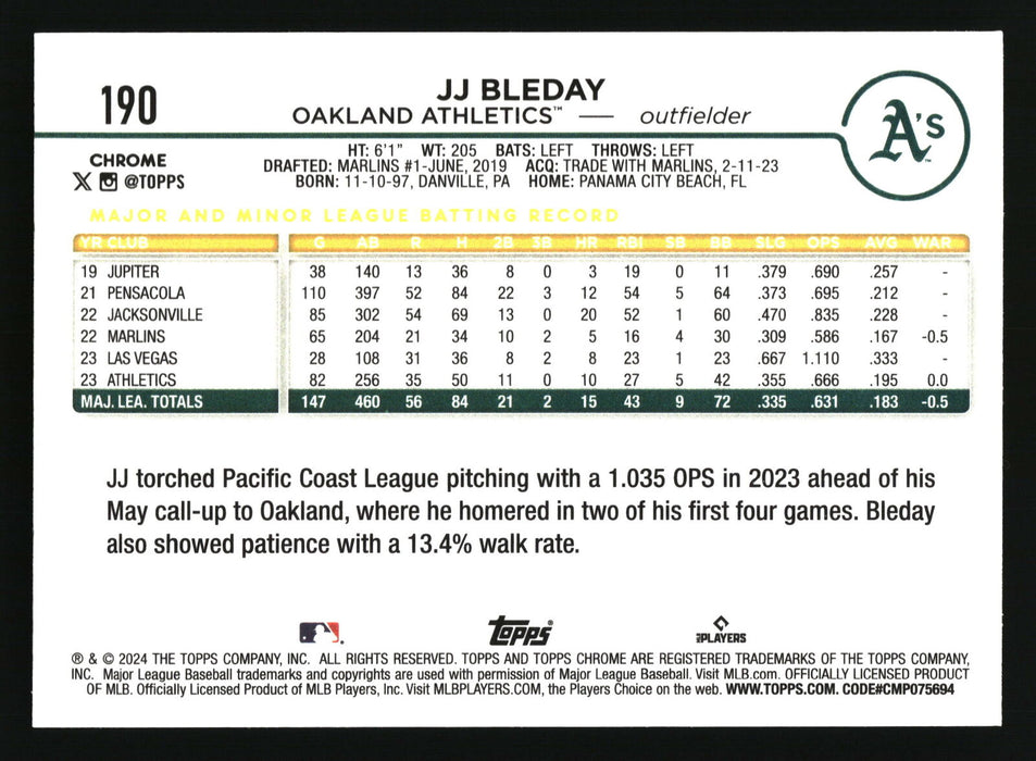 2024 Topps Chrome #190 JJ Bleday Sepia Refractor