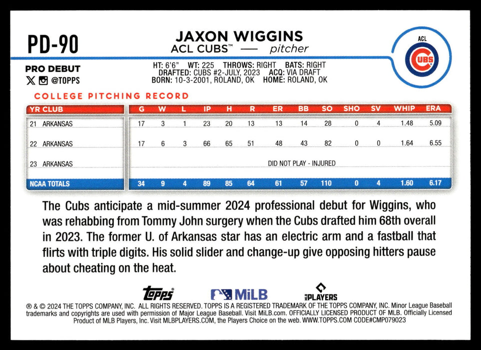 2024 Topps Pro Debut #PD-90 Jaxon Wiggins