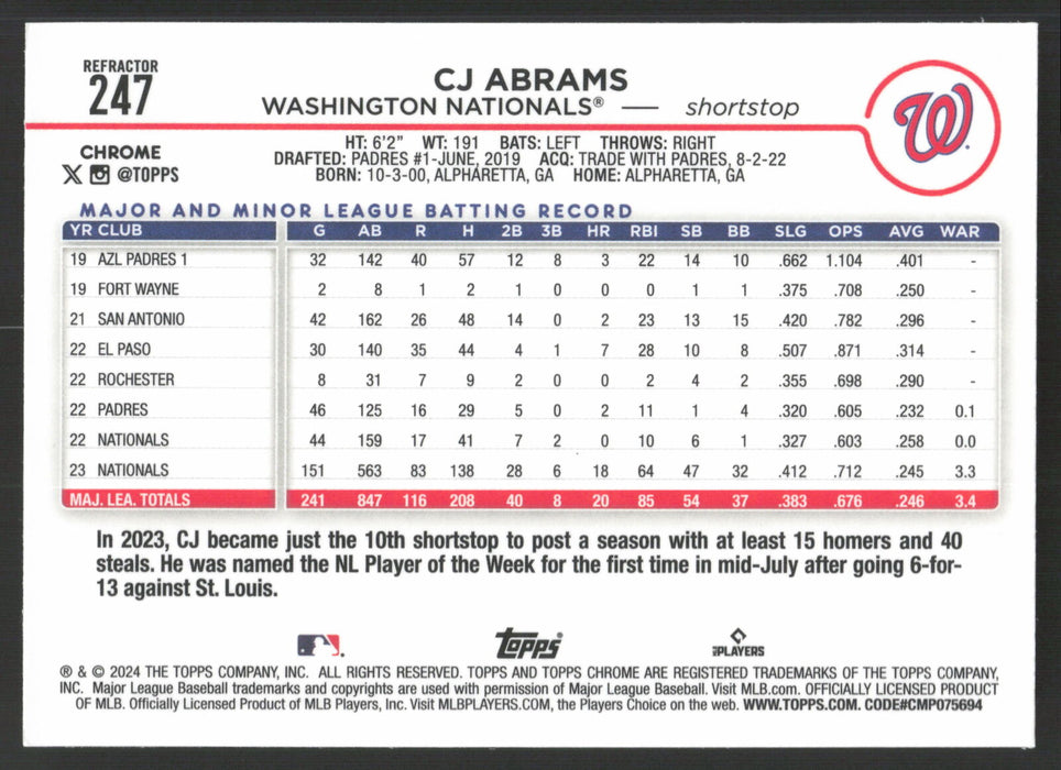 2024 Topps Chrome #247 CJ Abrams Refractor