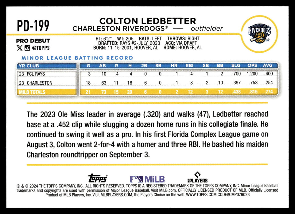 2024 Topps Pro Debut #PD-199 Colton Ledbetter