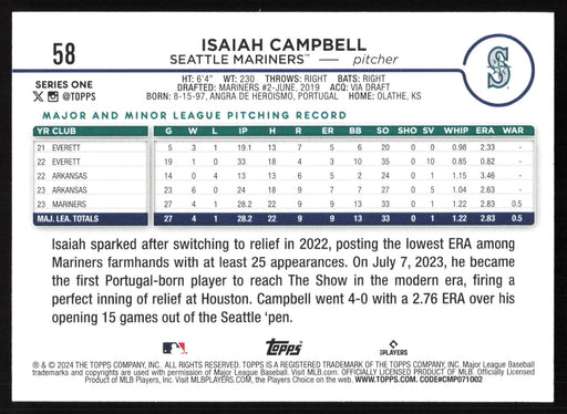 2024 Topps #58 Isaiah Campbell - 10 Card Player Lot - Rookie Card