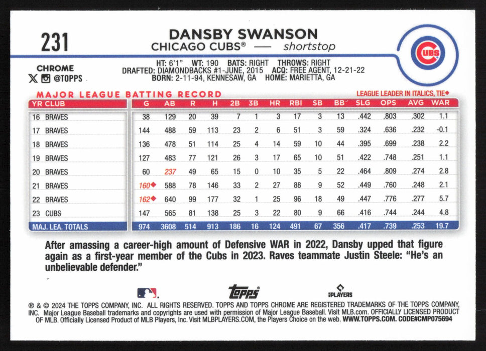 2024 Topps Chrome #231 Dansby Swanson