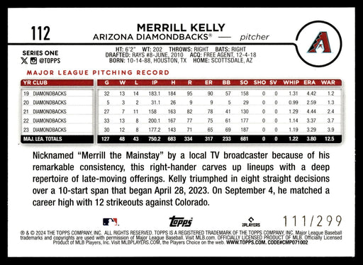 2024 Topps #112 Merrill Kelly Green Crackle Foil #/499