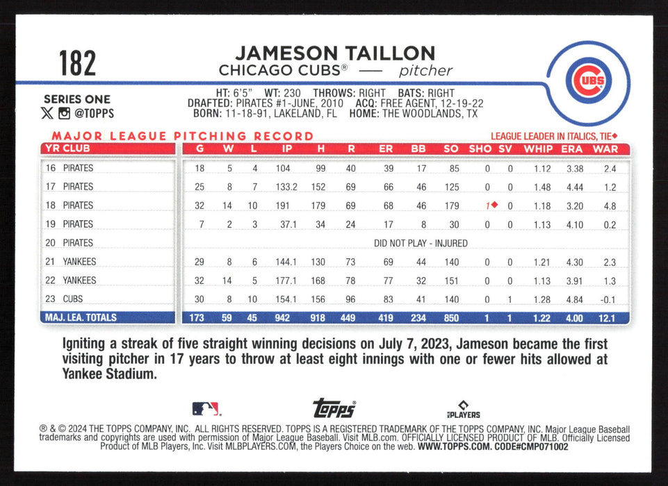 2024 Topps #182 Jameson Taillon