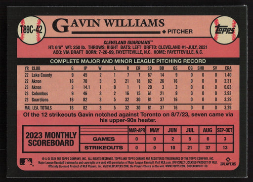 2024 Topps #T89C-42 Gavin Williams 1989 Topps Baseball 35th Anniversary Chrome