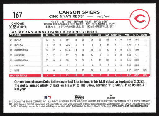 2024 Topps Chrome #167 Carson Spiers