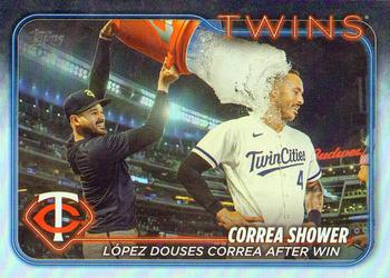 2024 Topps #155 Correa Shower: López Douses Correa After Win Rainbow Foil