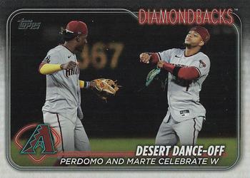 2024 Topps #190 Desert Dance-Off: Perdomo and Marte Celebrate W Rainbow Foil