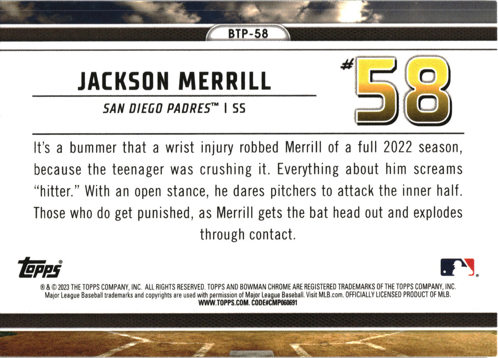 2023 Bowman #BTP-58 Jackson Merrill Bowman Scouts Top 100