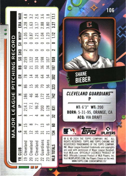 2024 Topps Chrome Cosmic #106 Shane Bieber