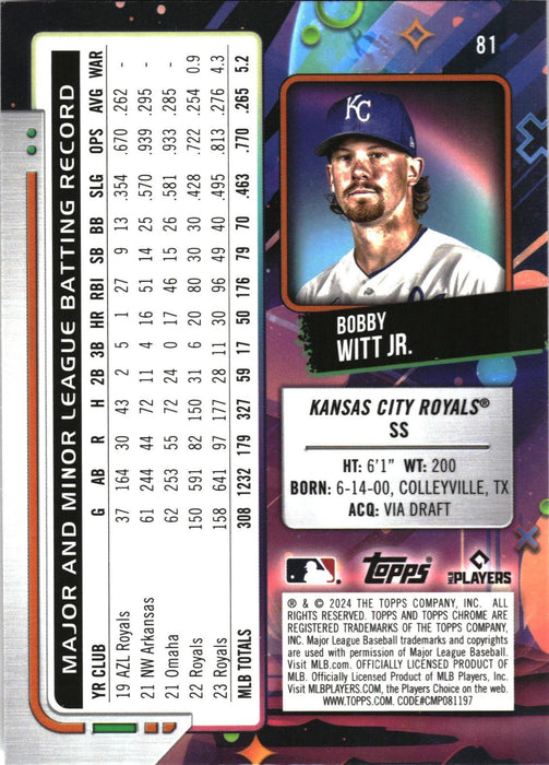 2024 Topps Chrome Cosmic #81 Bobby Witt Jr.