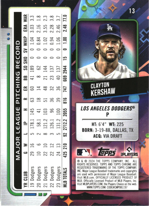 2024 Topps Chrome Cosmic #13 Clayton Kershaw