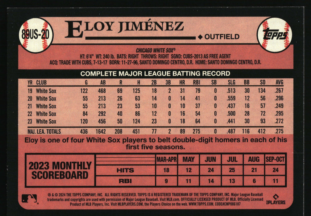 2024 Topps Update #89US-20 Eloy Jiménez 1989 Topps Baseball