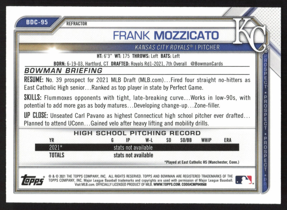 2021 Bowman Draft #BDC-95 Frank Mozzicato Chrome Refractor