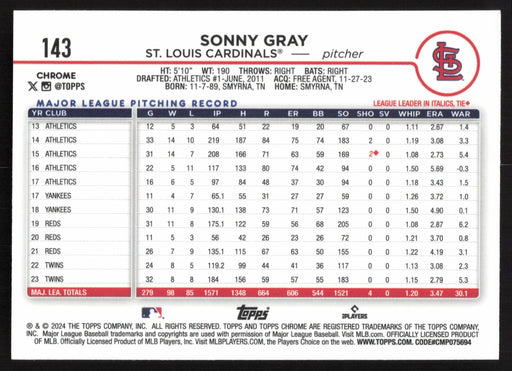 2024 Topps Chrome #143 Sonny Gray