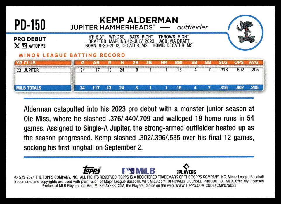 2024 Topps Pro Debut #PD-150 Kemp Alderman