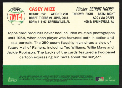 2021 Topps #70YT-4 Casey Mize 70 Years of Topps Baseball (Series 2)