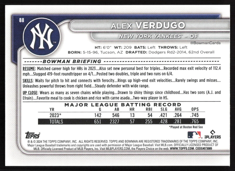 2024 Bowman #88 Alex Verdugo Base