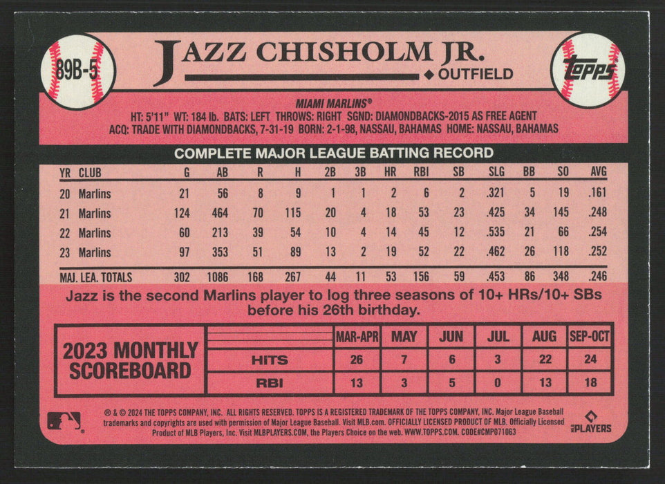 2024 Topps #89B-5 Jazz Chisholm Jr. 1989 Topps Baseball 35th Anniversary