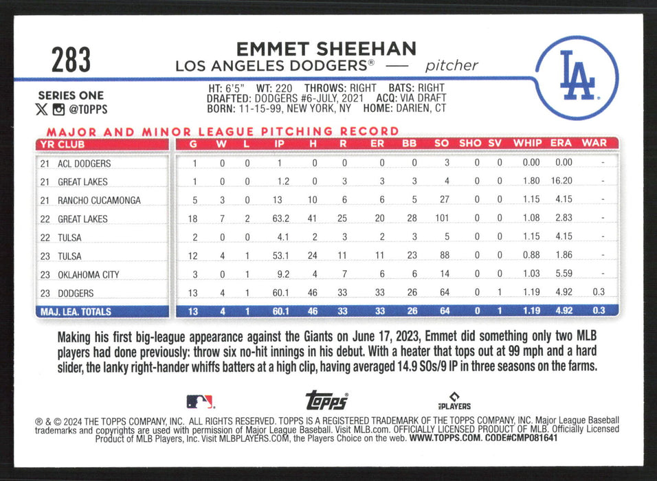 2024 Topps #283 Emmet Sheehan Holiday