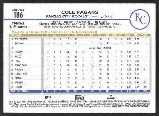 2024 Topps Chrome #186 Cole Ragans Refractor