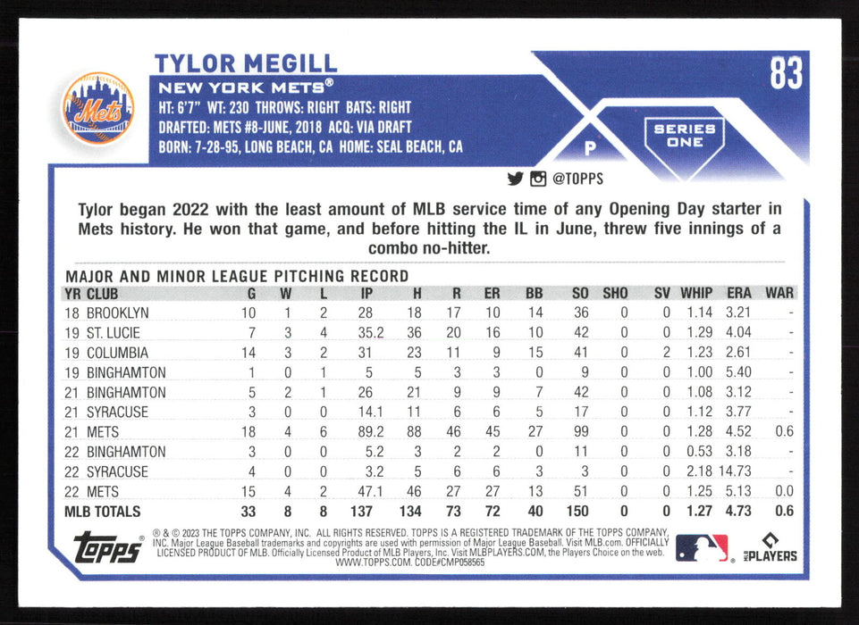 2023 Topps #83 Tylor Megill Rainbow Foil