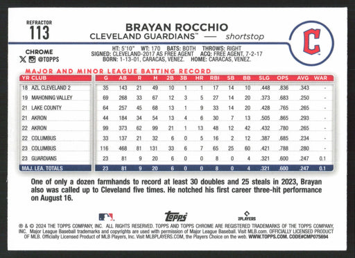 2024 Topps Chrome #113 Brayan Rocchio Refractor