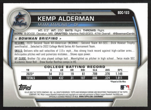 2023 Bowman Draft #BDC-123 Kemp Alderman Chrome Refractor