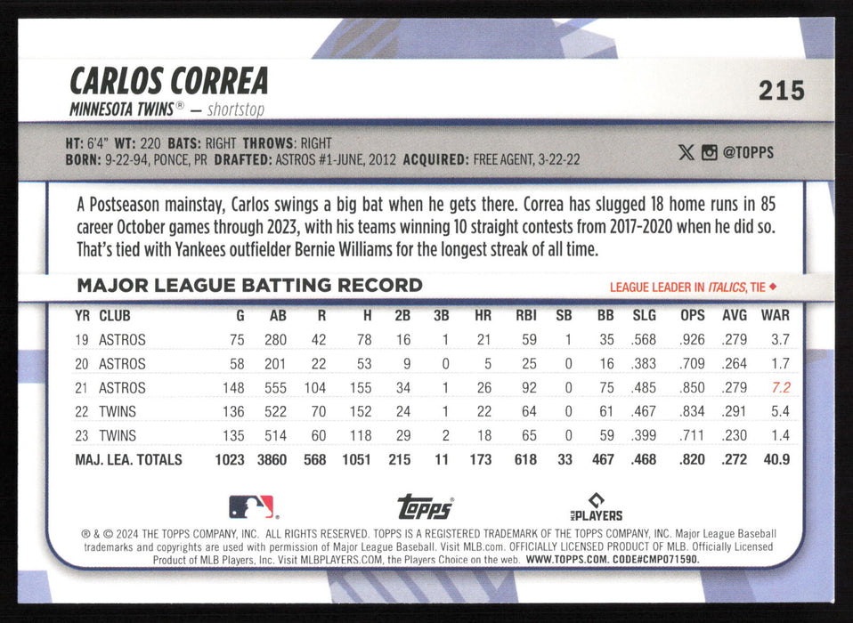 2024 Topps Big League #215 Carlos Correa