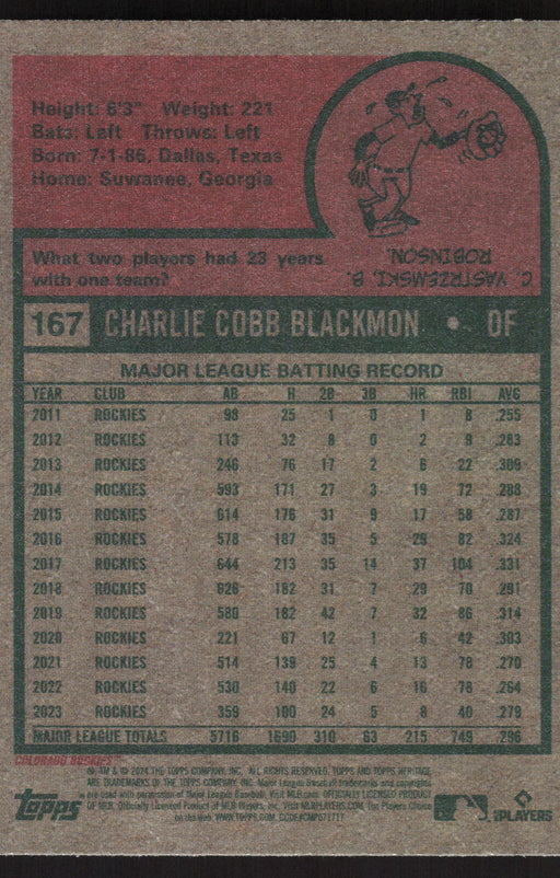 2024 Topps Heritage #167 Charlie Blackmon Base