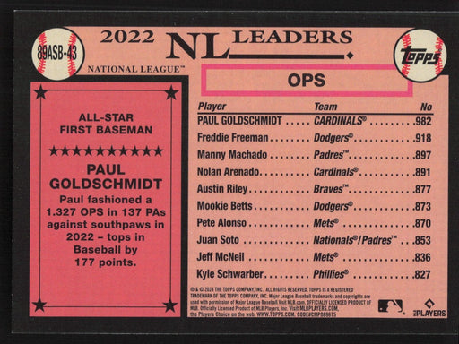 2024 Topps #89ASB-43 Paul Goldschmidt 1989 Topps Baseball All-Stars Foil