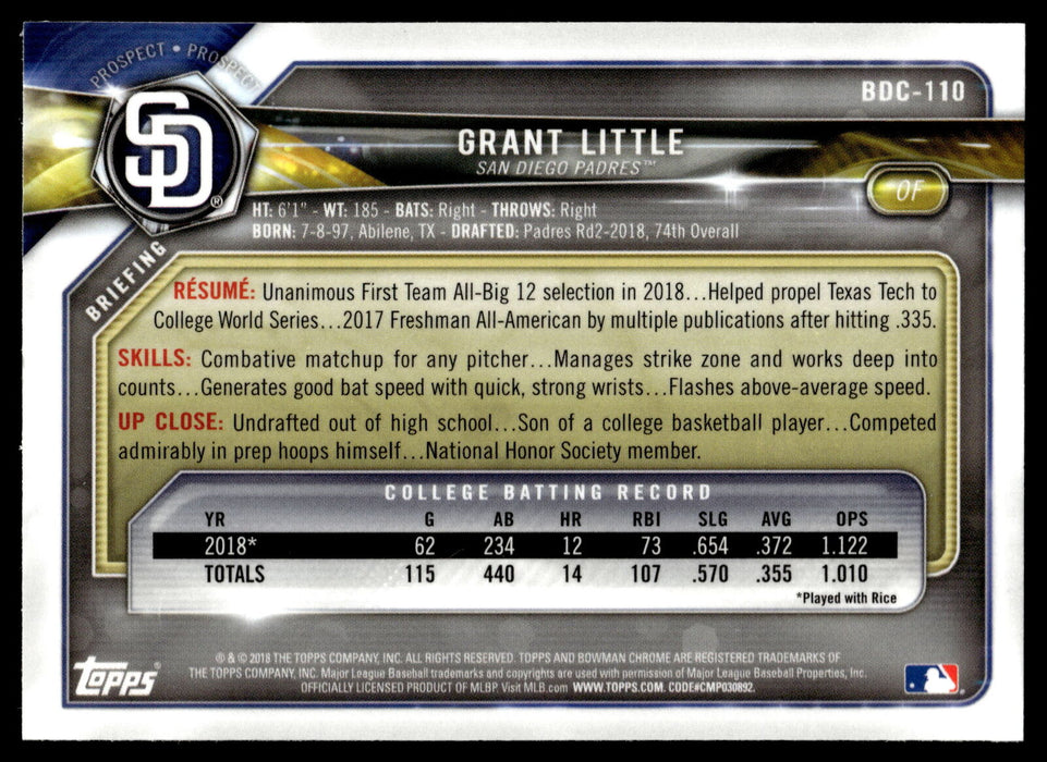 2018 Bowman Draft #BDC-110 Grant Little Chrome