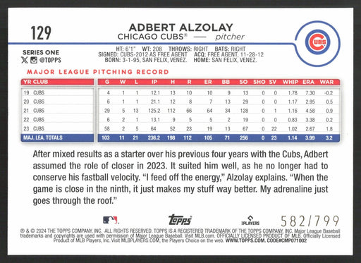 2024 Topps #129 Adbert Alzolay Purple Holofoil #/799