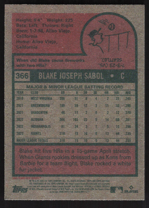 2024 Topps Heritage #366 Blake Sabol Base