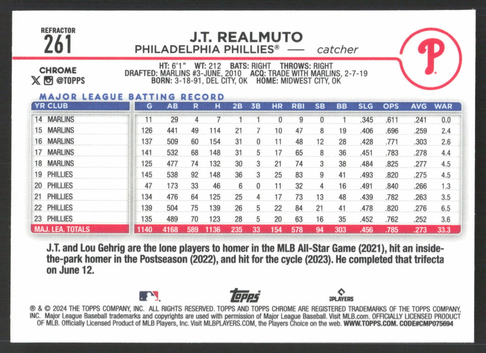 2024 Topps Chrome #261 J.T. Realmuto Refractor