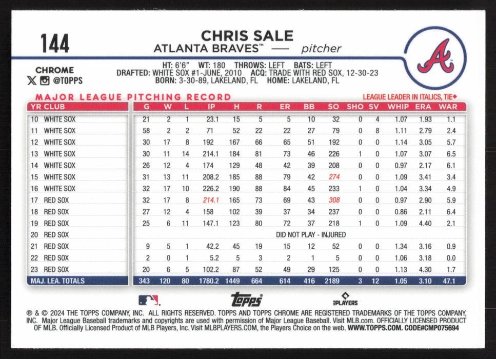 2024 Topps Chrome #144 Chris Sale