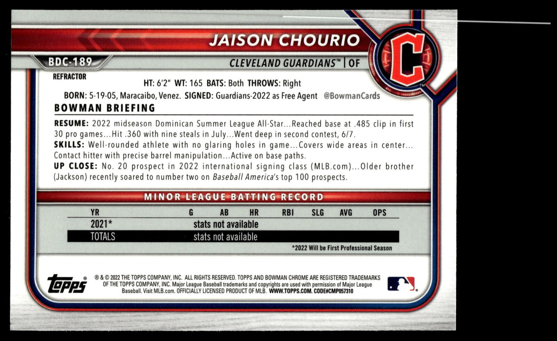 2022 Bowman Draft #BDC-189 Jaison Chourio Chrome Refractor