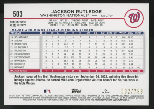 2024 Topps #503 Jackson Rutledge Purple Holofoil #/799